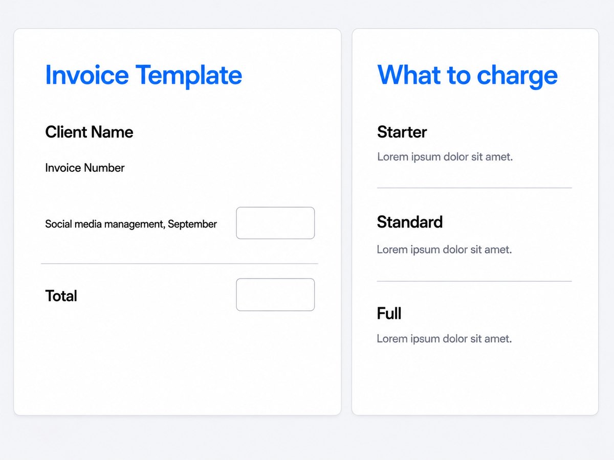 An invoice template beside a three-tier pricing guide