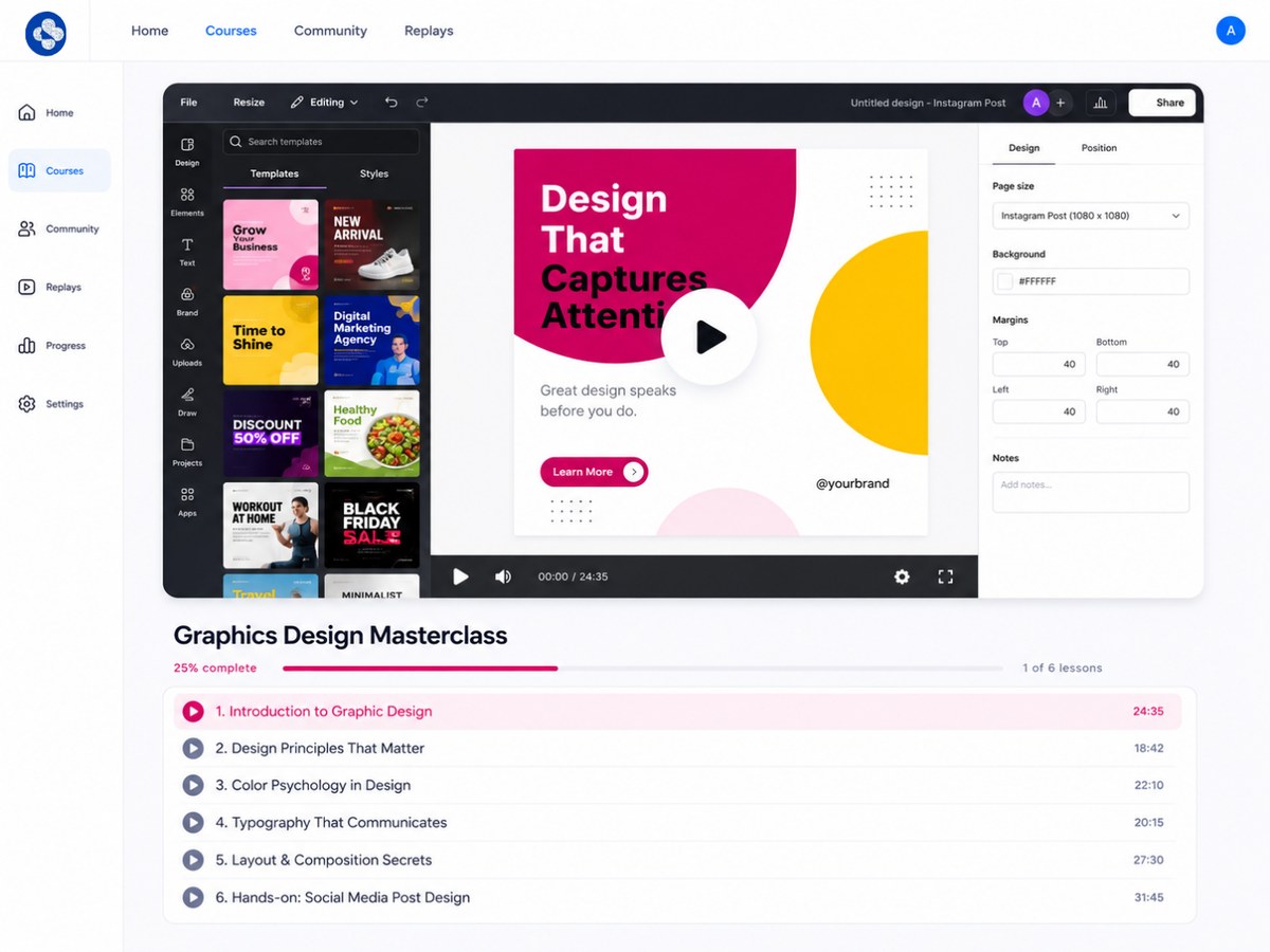 The Graphics Design Masterclass — six lessons inside the course area
